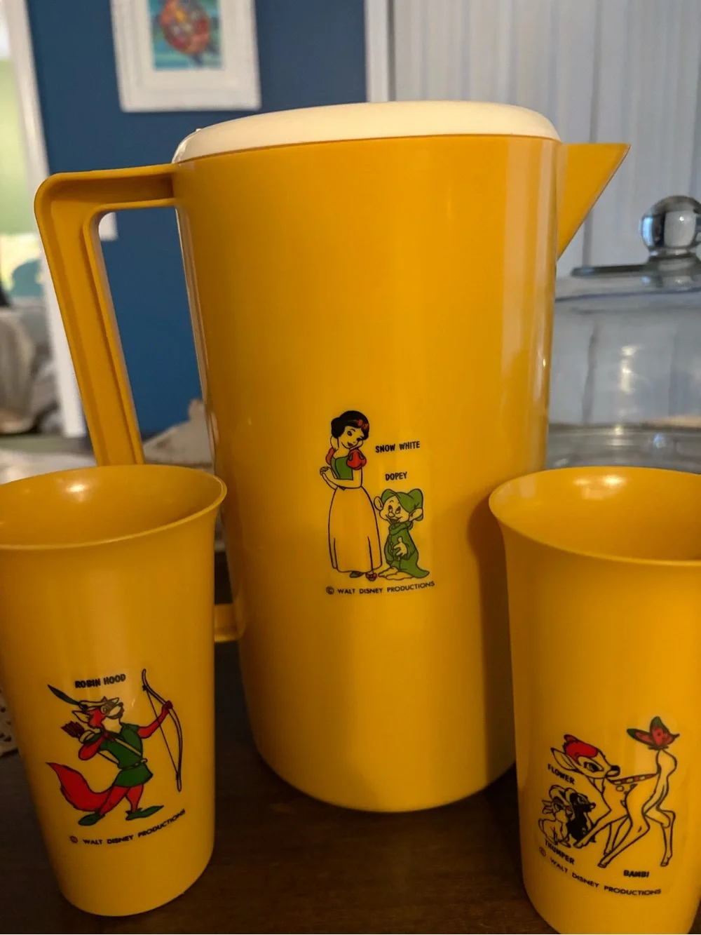 Vintage Walt Disney Productions Pitcher & Tumbler Set~ 5 Piece Set